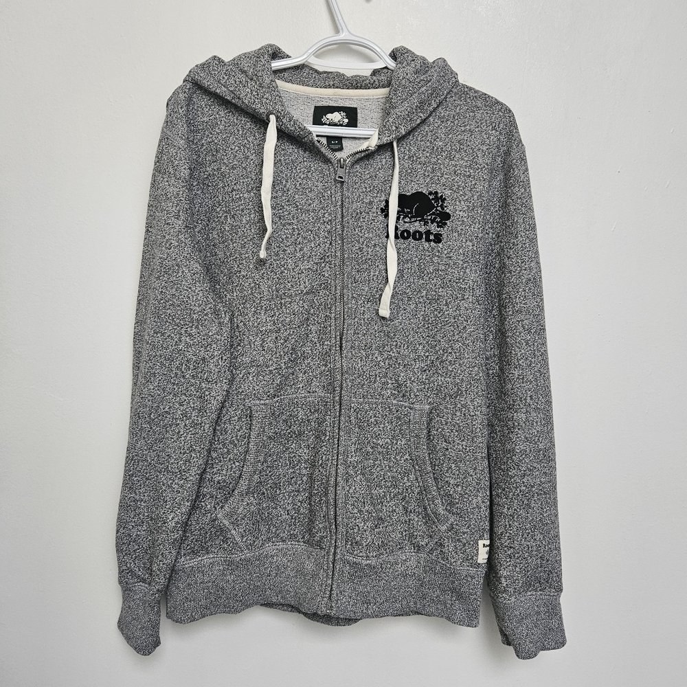 Roots Sz Small Charcoal Salt & Pepper Open Zip-Up Hooded Swestshirt